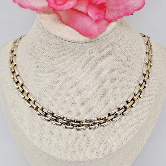 SU Panther Link Silver Plated Necklace 17” Long Choker Chain Collar - Picture 1 of 12